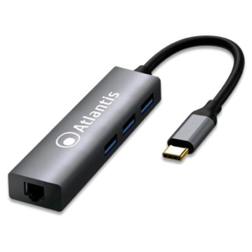 ATLANTIS HUB ADATTATORE DA USB TYPE_C A LAN + USB-3.0 A 3 PORTE CAVO 8 cm